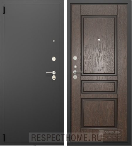 Входная дверь Гардиан ДС2 Чёрный муар, шпонированная МДФ 16 мм Эстет ДШ 03.18 венге