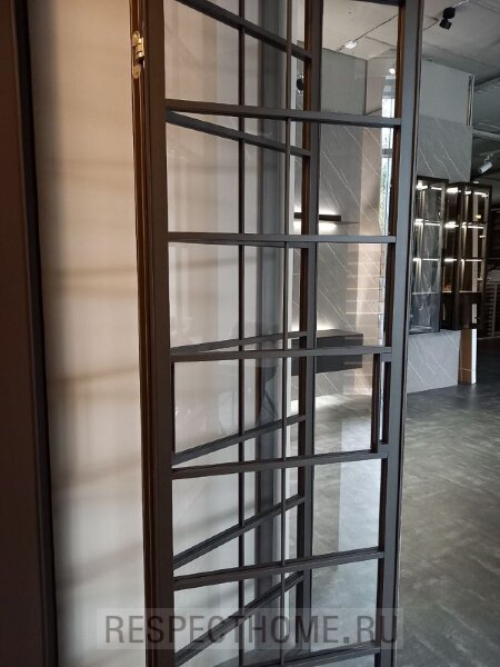 Дверь книжка Cascate Cristal 2370х1250 мм, Dark Brown Colour, стекло Optic White с алюминиевым декором